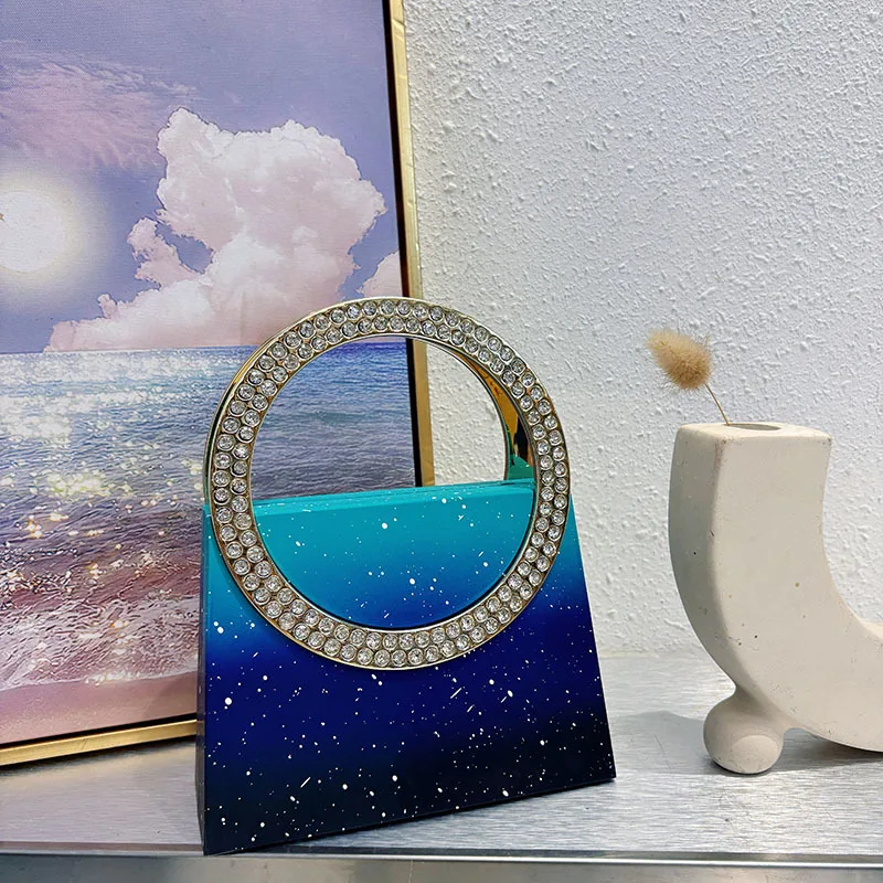 

Новая модная сумка с матовым блестящим бриллиантом и кольцом, сумка через плечо с постепенным изменением цвета, сумка-мессенджер с цепочкой