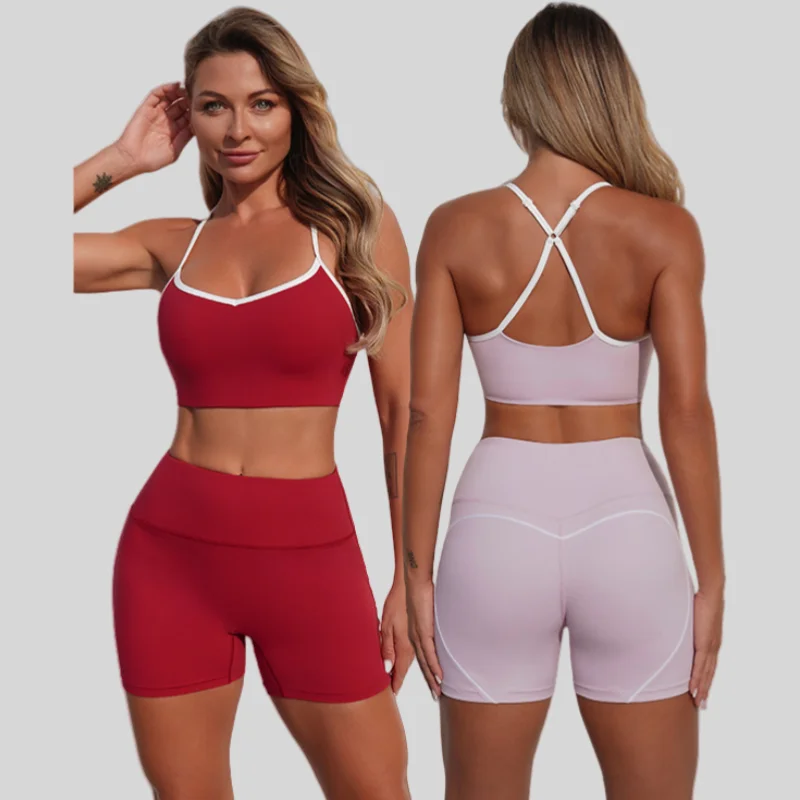 

Women's Yoga Set Slim Fit Sleeveless Bra Hip Lift Shorts Fitness Set Quick-Dry Barely There Fitness Backless Top Pants