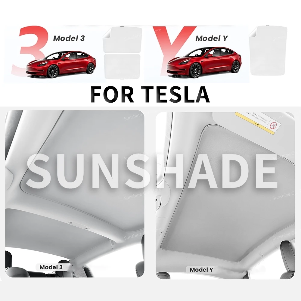 Electrostatic Sorption Sunshade Sun Protection Sunroof Covers Front Rear Glass Skylight Summer Cooling for Tesla Model 3 Model Y