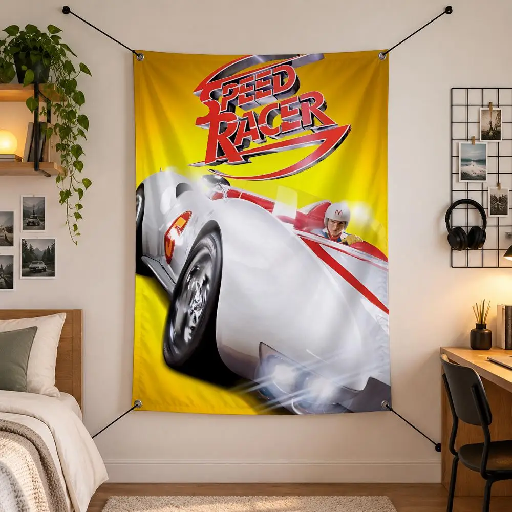 Anime S-Speed Racer Flags Vertical Wall Hanging for Bedroom Dorm Living Room Party Garage Camping