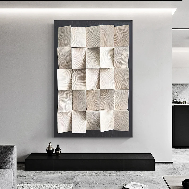 Custom Design Modern Wall Art 3d Textured Abstract Wooden Color Block Decorative Wall Painting For Hotel