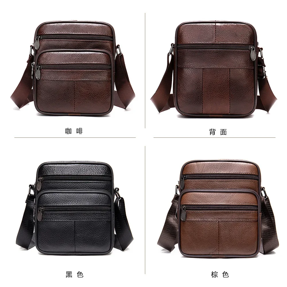 Messenger Bag for Men Genuine Leather Crossbody Bag Male Travel Outdoor Shoulder Bag Zipper Men's Leather Handbag Phone Purse