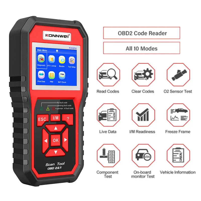 KONNWEI OBD2 KW850 Car OBD 2 Scanner Professional Scanner Diagnostic Tools OBD2 Check Engine Check Automotive Code Reader