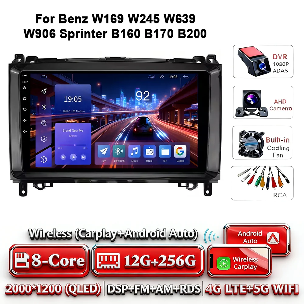 Android 17 autoradio 4G WIFI Carplay voor Mercedes-Benz W169 W245 W639 2005-2012 B160 B200 TPMS DAB OBD 2 DVD GPS touchscreen
