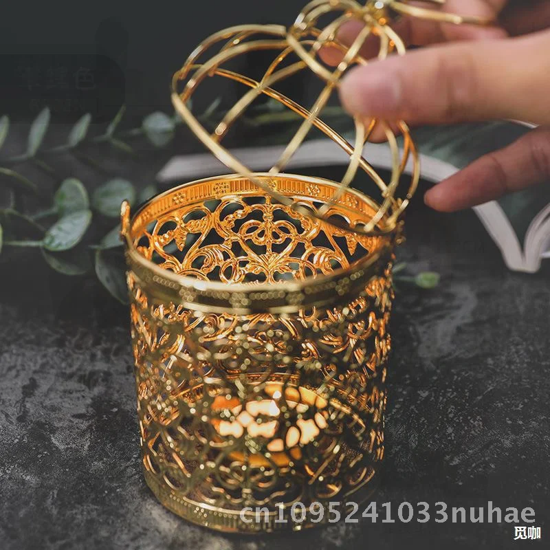 

European Gold Plated Birdcage Candlestick Metal Crafts Creative Home Ornament Wedding Prop in Multiple Colors - 8x8x15cm