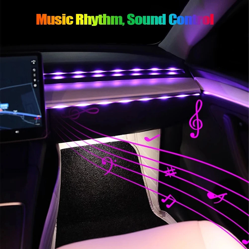 64 colors USB Car LED Ambient Light Acrylic Strips Dashboard Lights RGB Car Interior Hidden App Remote Control Atmosphere Lamp