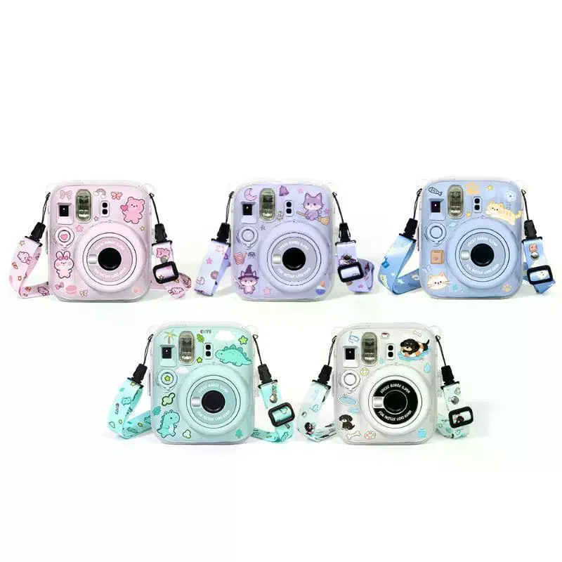 Shockproof Crystal Protector Case for Instax Mini 13 Transparent Cover with Wrist Lanyard Kawaii Stickers for Girls Boys