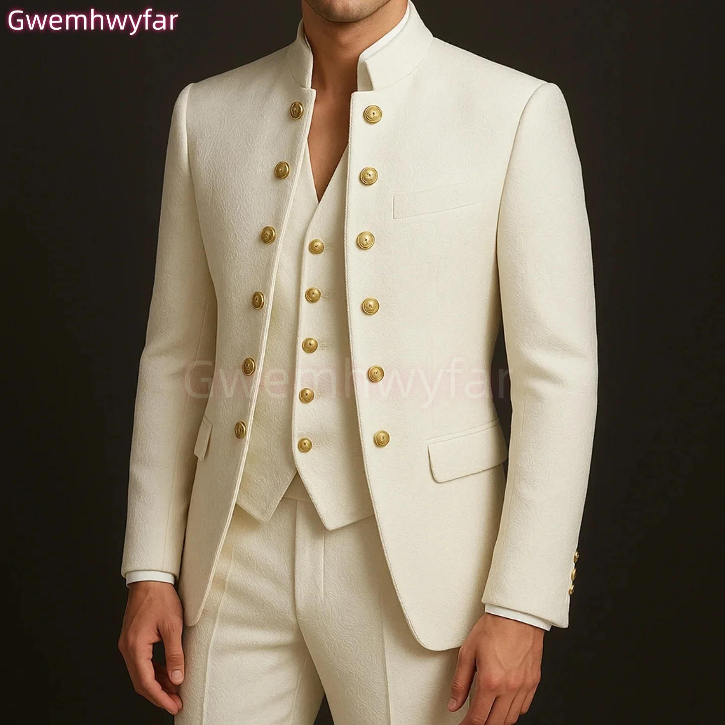 

Gwenhwyfar High Quality Elegant Men's Groom Groomsman Wedding Party Prom Business Suit Classic Fit Solid Color Casual Business