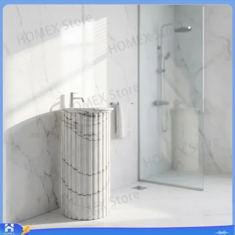 Custom Size White Carved Marble Column Sink Hotel Bathroom Basin Luxury Stone Pedestal Washbasin Modern Vanity Countertop