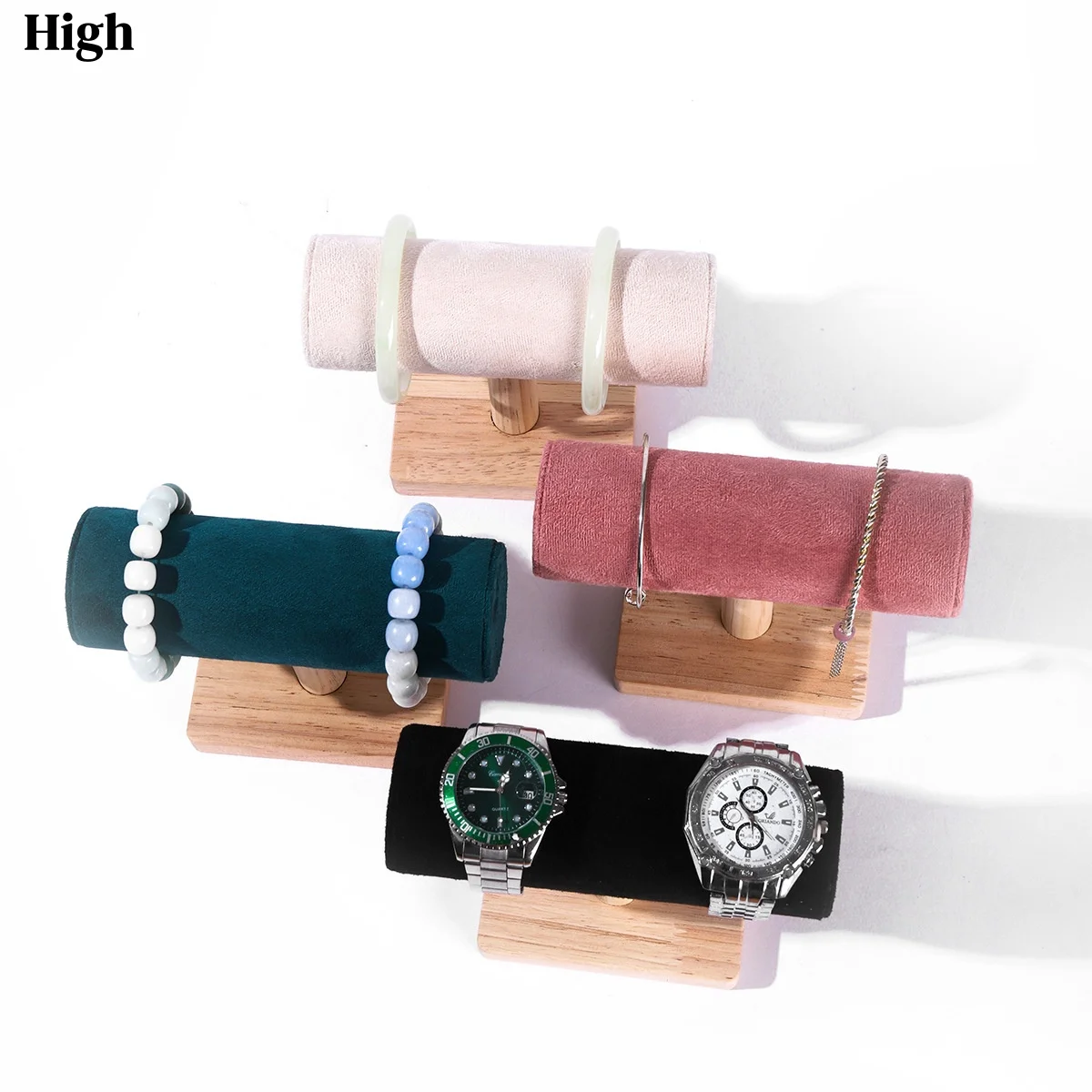 

Бархатный стеллаж для хранения браслетов, деревянные Т-образные часы, браслет, ожерелье, держатель, подставка для ювелирных изделий, стойка, витрина