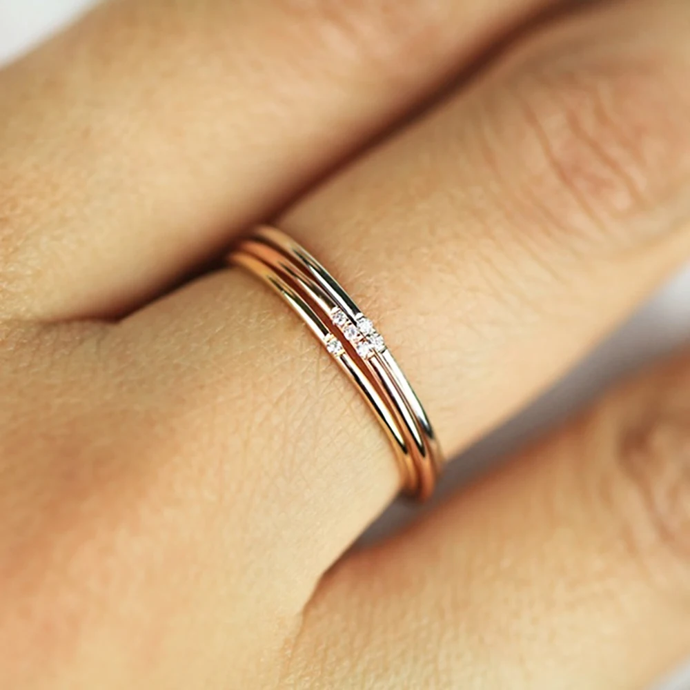 Thin Dainty Rings For Women Minimalist Zircon Light Yellow Gold Color Finger Ring OL Daily Gift Fashion Jewelry KCR101