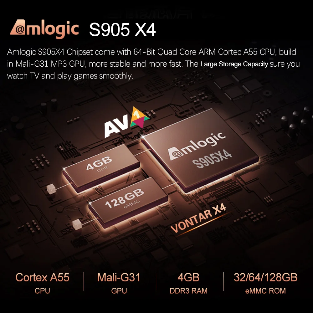 VONTAR X4 Smart TV Box Android 11 Amlogic S905X4 TVBox 4GB 128GB 1000M Dual Wifi 4K 60fps AV1 مشغل الوسائط 32GB 64GB اختياري