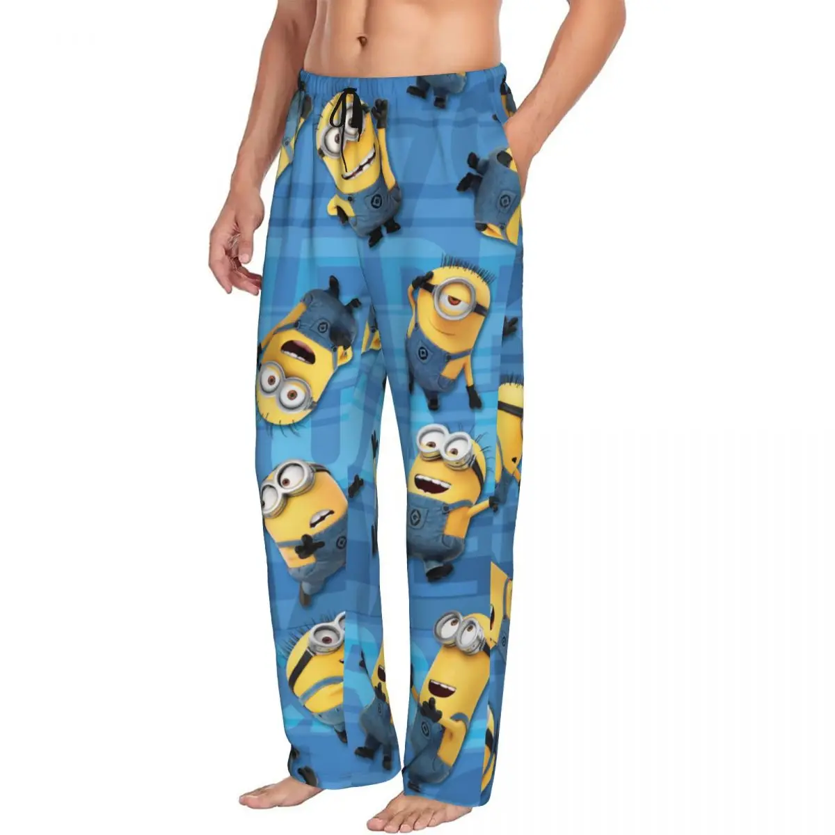 Custom Cartoon Animatie Minions Pyjama Broek Voor Heren Nachtkleding Lounge Slaapbroek Stretch Met Zakken