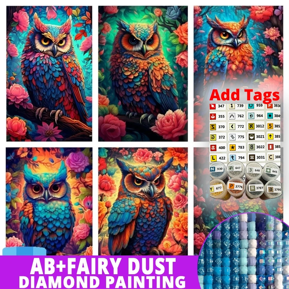 

С наклейкой с символом Фея Пыль AB Новое поступление Набор для алмазной живописи Совы и цветы Полная мозаика Алмазная вышивка крестиком