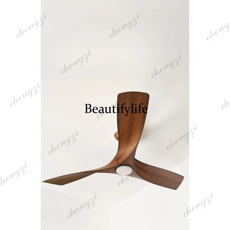 A114 rotary leaf wood grain fan light wind speed brightness adjustable American retro light luxury ceiling fan light