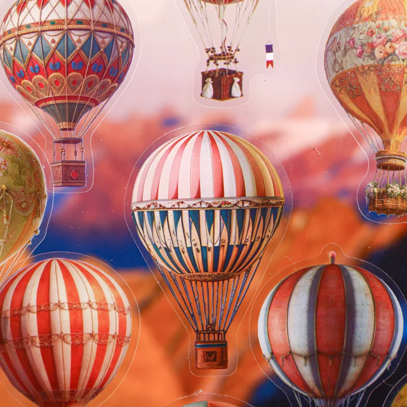 Mr. Paper Hot Air Balloon Stickers 3-Pack - Flight Scene Journal Decor, Sky Travel Collage Materials, Creative Diary Supplies