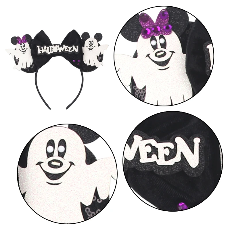 2026Latest Mickey Minnie Ear Headband Sequin Bows For Girl Adult Kids Halloween Party Cosplay Hair Accessories Princess Hairband - view 3