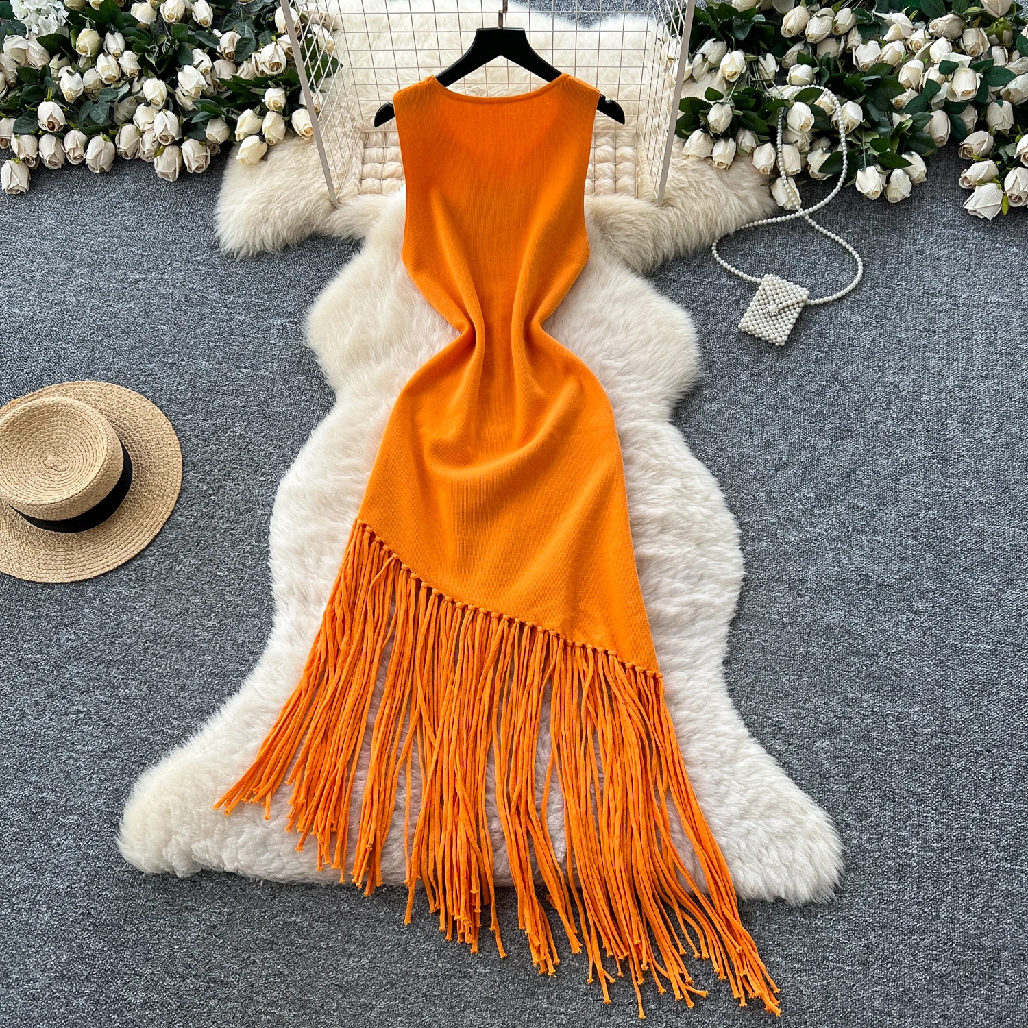Sexy Backless Knit tassel High Waist Pleated Dress Casual A-line Dress Beach Vestidos Women Evening Party - Image 2