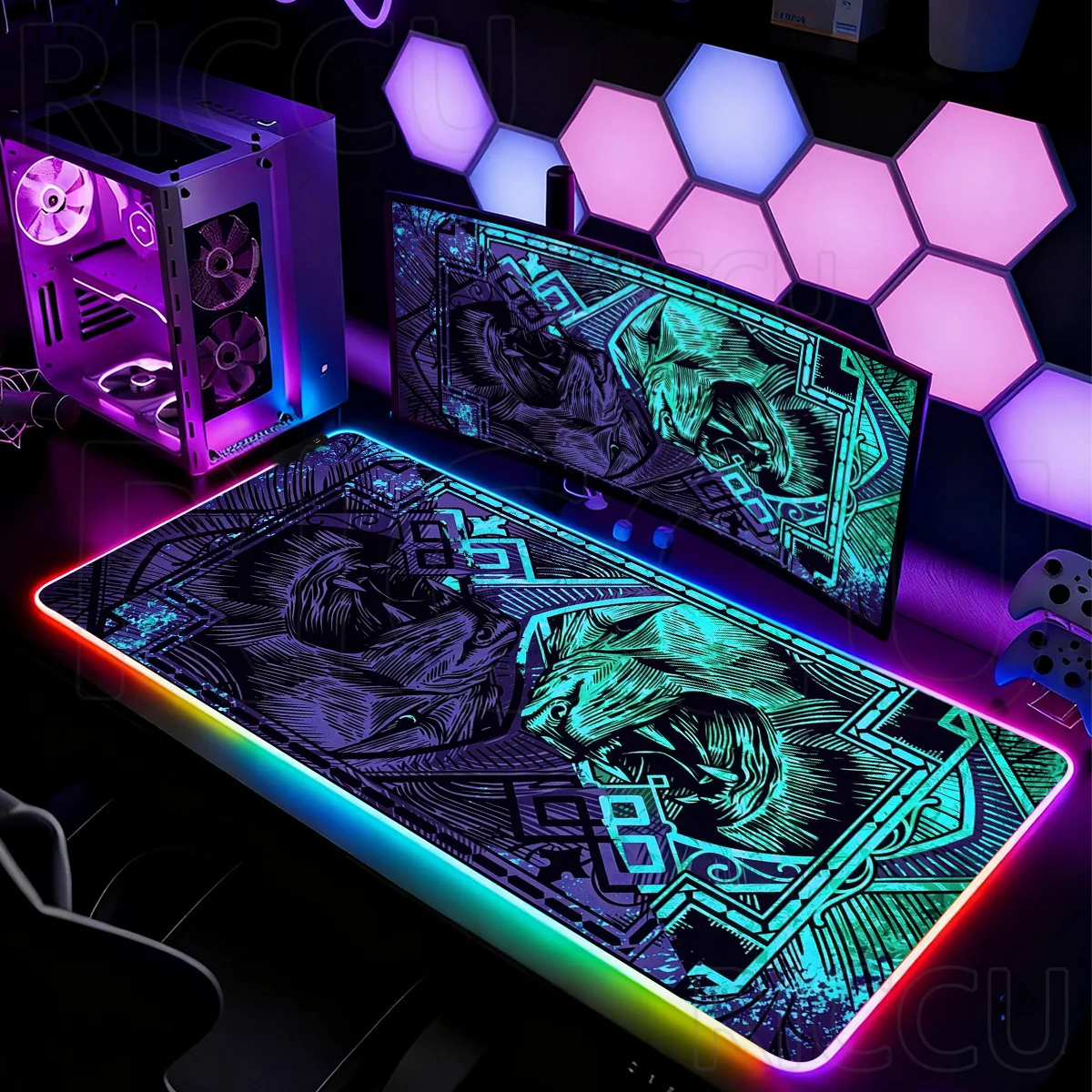 

RGB XXL Metal Lion Gaming Esports Mouse pad Notebook Non-Slip Durable Desk Mat Gaming pc accessories LED mousepad Office carpet