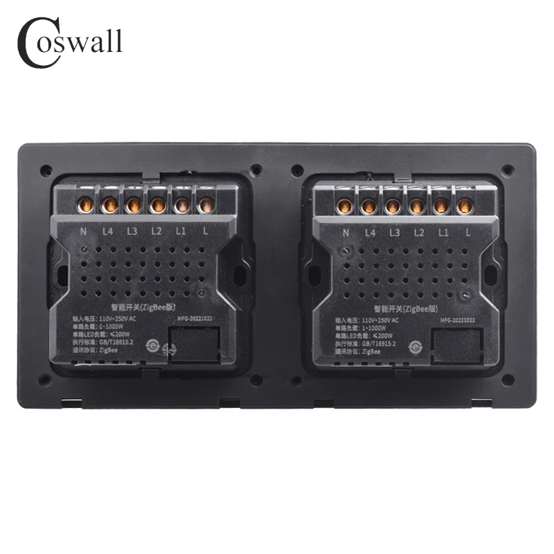 COSWALL Grey Glass Panel Zigbee On / Off Switch & Scene Switch Yandex, EU Socket USB Quick Charger TV RJ45 Modules DIY