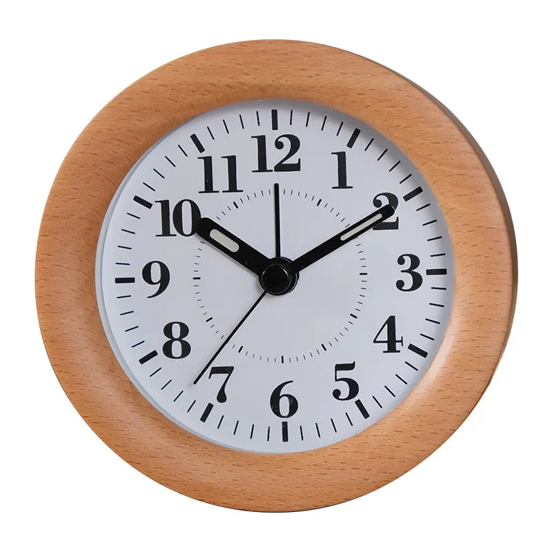 

Solid wood night light small alarm clock, bedside clock, silent desktop clock for students