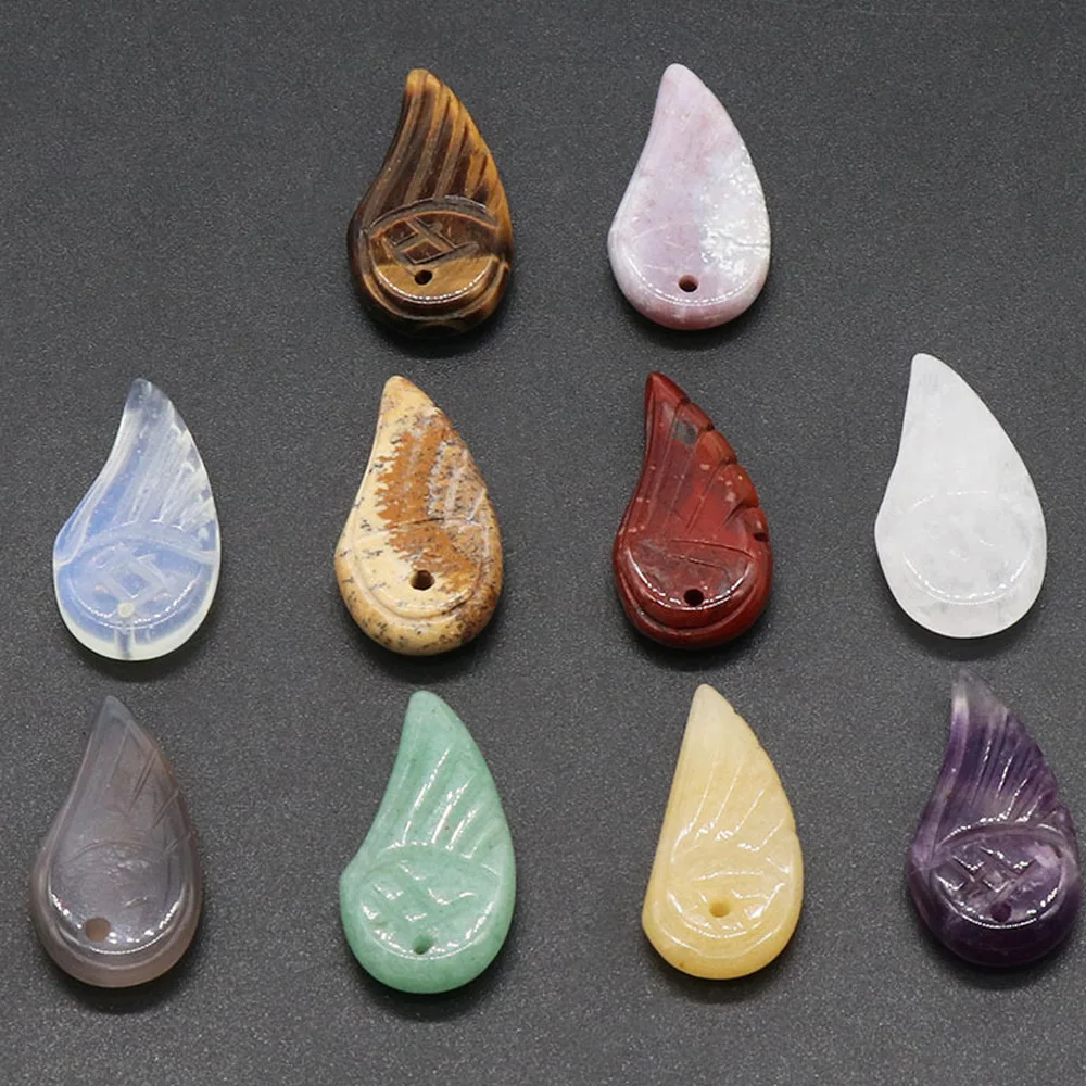 Federförmiges Naturstein-Ornament, handgeschnitzte Kunstwerke, Amethyst, grüner Aventurin, Reiki-Kristall, DIY-Hängedekorationen – Detail 6