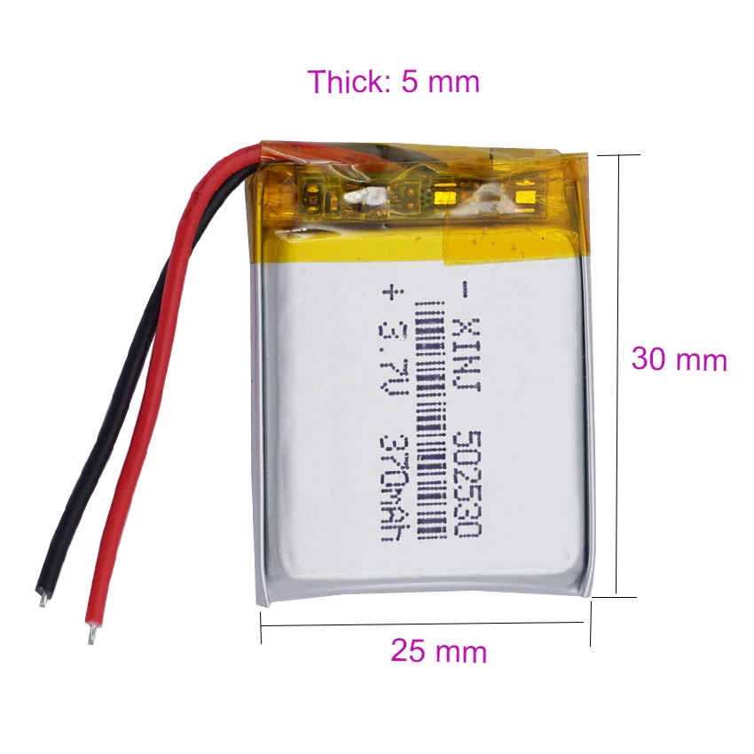 XINJ 2 stuks 3.7V 370mAh 1.37Wh Oplaadbare Li Lithium Batterij 502530 Voor GPS Auto Camera DashCam Bluetooth speaker LED Licht