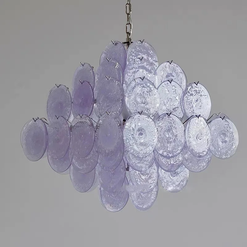 

American Luxury Murano Handmade Disc Pendant Lamp Metal Gold Silver Finish Dimmable Ceilings Lustre Design