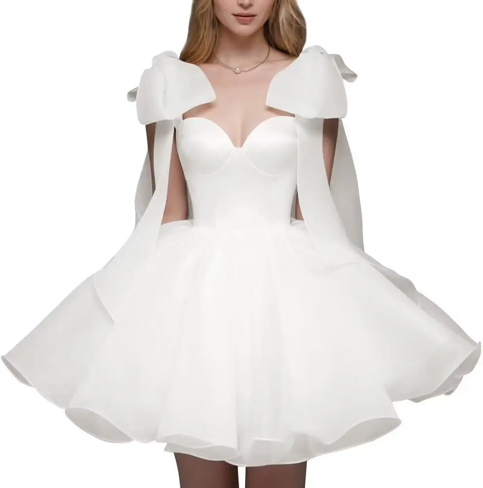 Customized Short Organza Gown for Brides Sweetheart Neck with Fluffy Puffy Skirt Ideal for Wedding Homecoming and Party Occasion