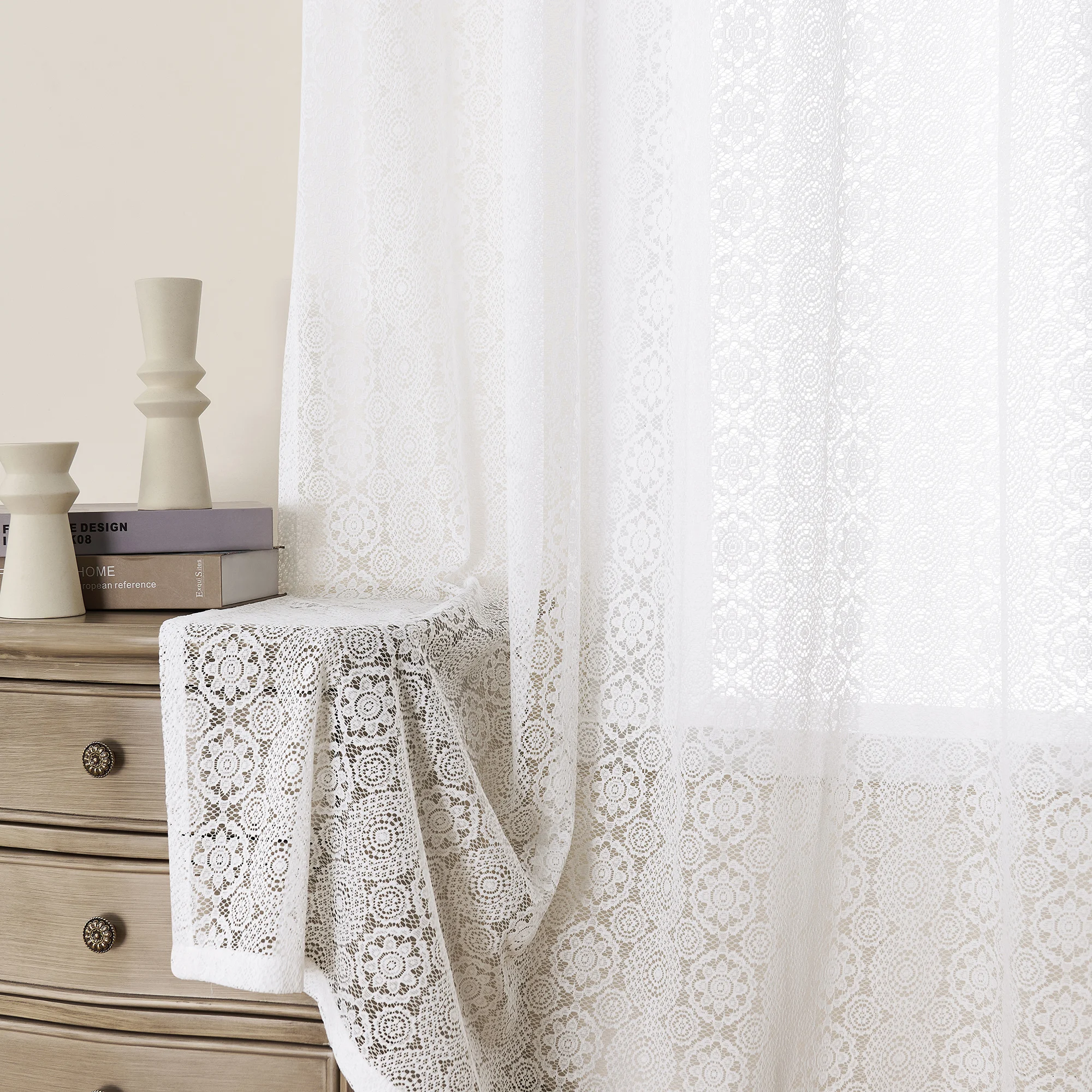 Pannello per tende in pizzo trasparente con ricamo floreale vintage sole - Privacy e filtraggio della luce, lavabile in lavatrice, perfetto per il balcone vivente