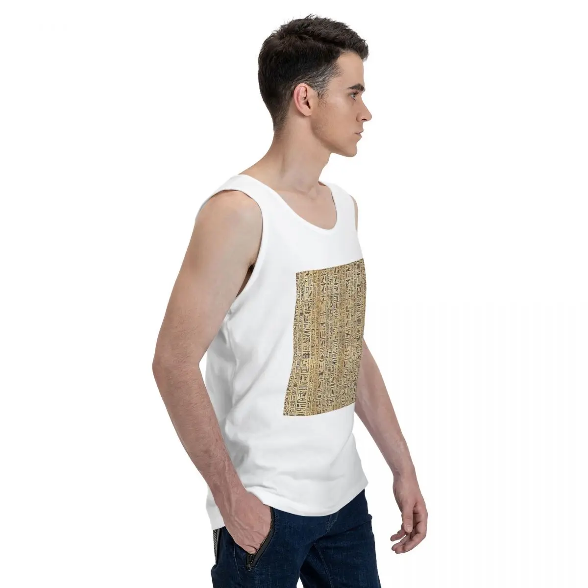 Egyptian Hieroglyphs And Deities 100% Cotton Men's Sweatshirt Vest Sleeveless Clothing Tees Men Tank Tops T-shirt