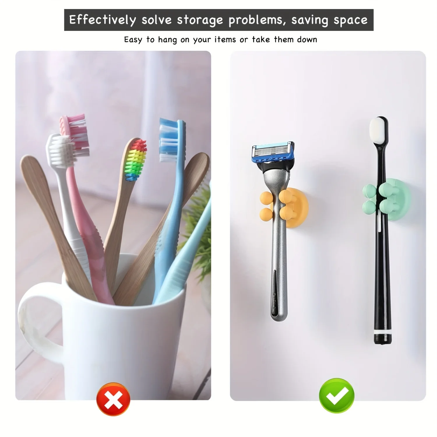 6pcs Silicone Toothbrush Shower Holder with Strong Self-Adhesive Wall Mount - Convenient Single Hook for Hanging Toothbrush and 