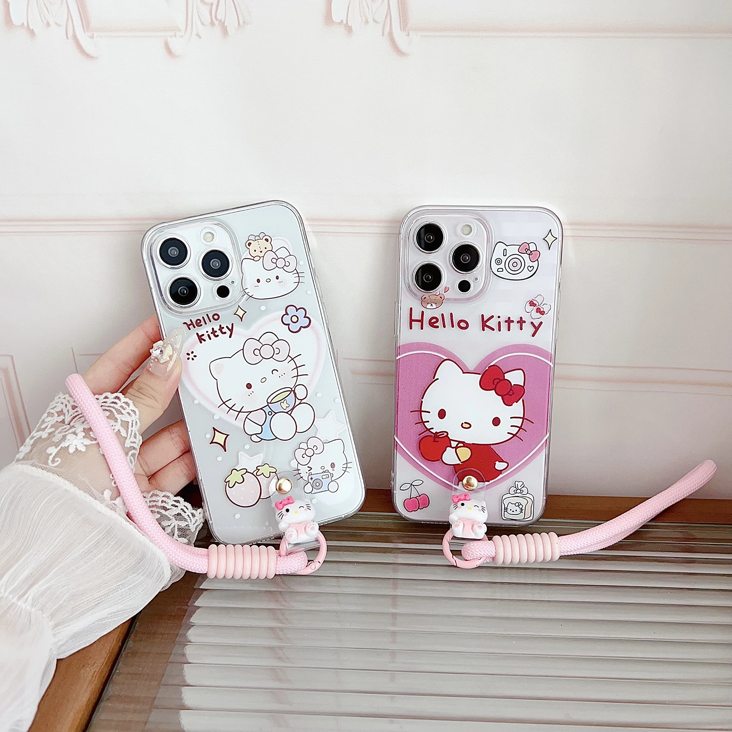 For Xiaomi 11T 12T 14T Redmi K 40 50 60 11A 11 Prime A1 A3 7 8 7A 8A 9T Love Hello Kitty Case With Rope