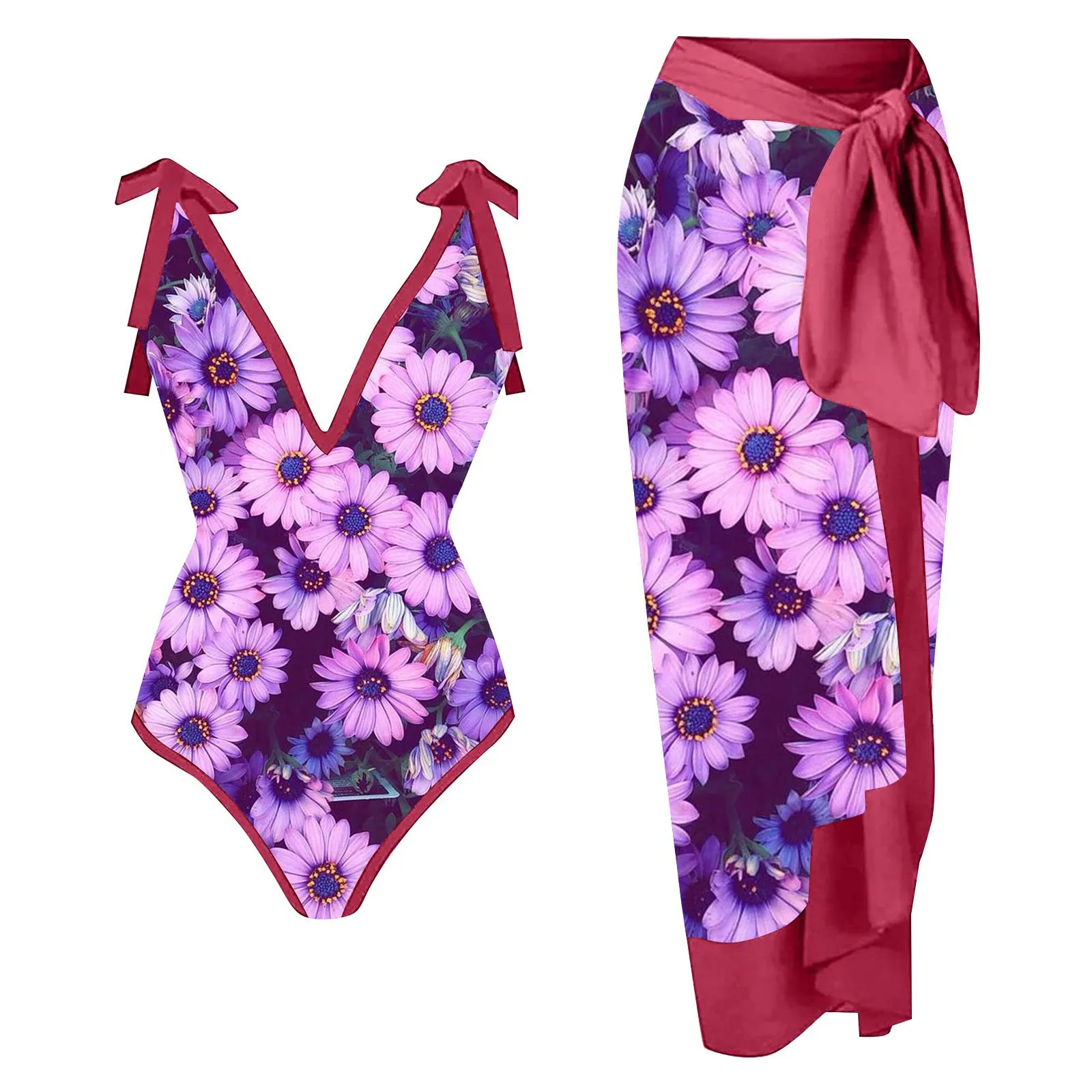 

2025 new bikini women's ethnic style sexy one-piece swimsuit strappy swimsuit blouse set long dress chiffon bikini