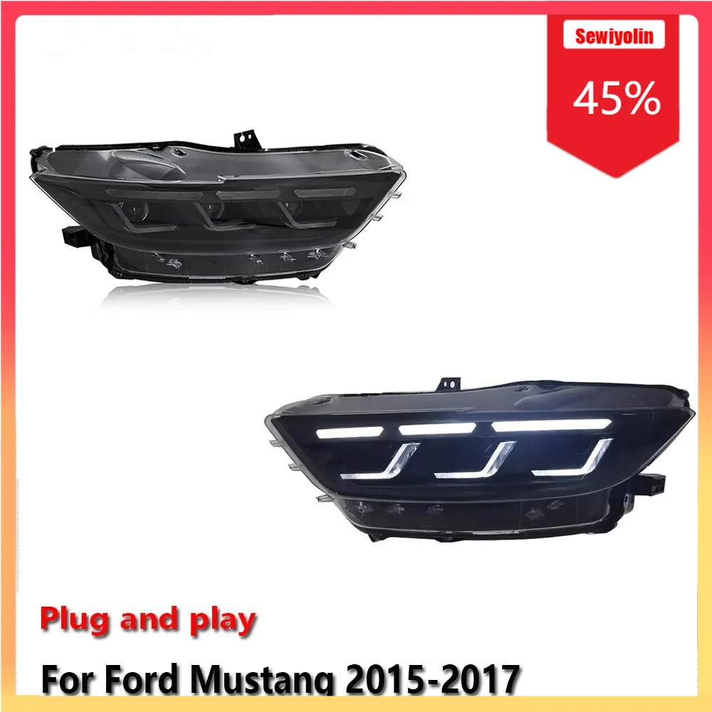 

Sewiyolin Car LED Headlight Automobile PartsFor Ford Mustang 2015-2017 Fog DRL Brake Turn Signal Lamp Plug And Play