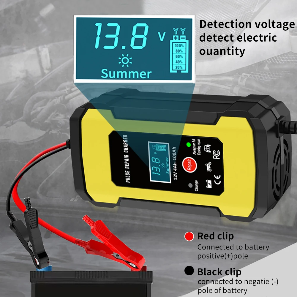 New 12V6A Car Motorcycle Battery Charger Intelligent Digital Display Lead Acid Battery Repair Charger