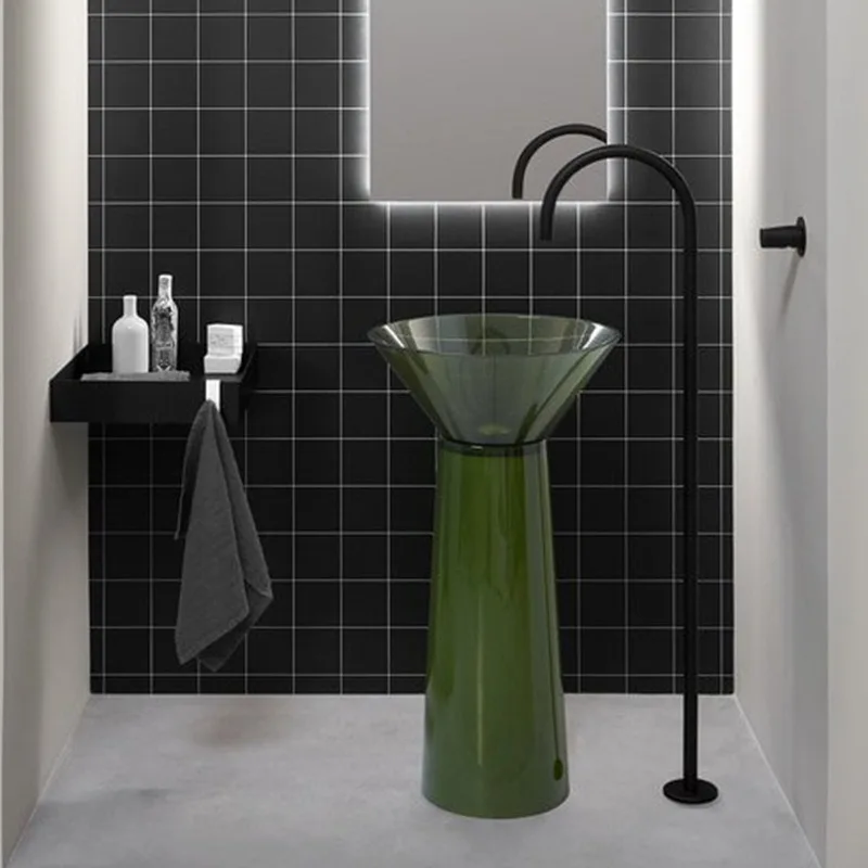 Transparent Resin Marble Pattern Wash Basin Hotel Villa B & B Wash Table Artificial  Pillar Basin Washbasin