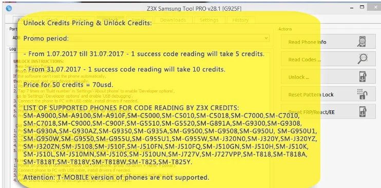 Z3x-box Pro tools Unlock Credits 50 credits  for Samsung