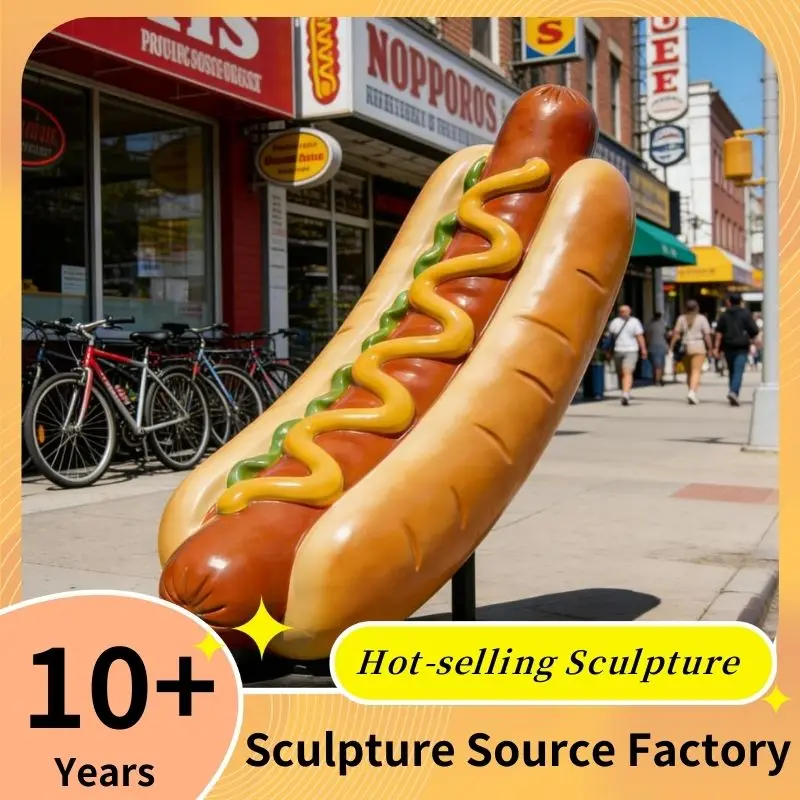 Outdoor Fiberglass Food Hot Dog Sculpture for Bakery Outdoor Large Art Creative Decorations Party Christmas