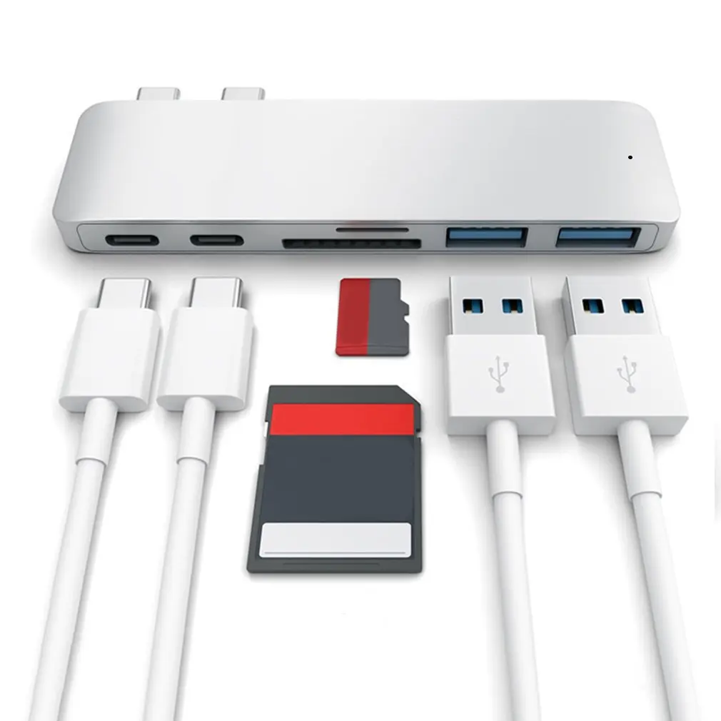 Portable 6-in-1 USB Type-C Hub USB3.0 Adapter HUB TF/Security Digital Dual Card Slot Card Reader For MacBook Pro