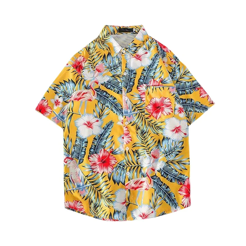 Summer Men's Seaside Vacation Short Sleeve Floral Shirt Retro Loose Casual Handsome Hawaiian Beach Half Sleeve Flower Shirt