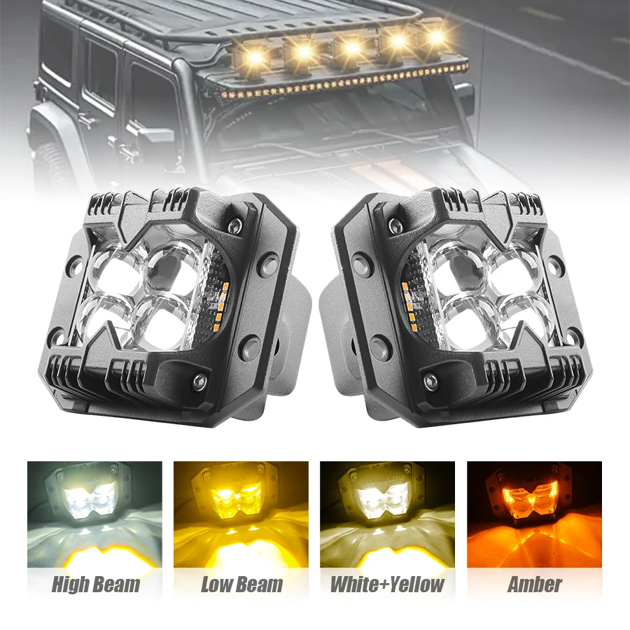 

4 inch Car Front Rear Flush Mount Work LED Pods Driving Lamps Super Bright White Amber Fog Light Off Road Truck Bumper Boat