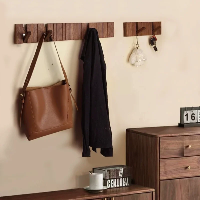 Solid Wood Coat Hooks Wall Mounted Magnetic Attraction Hook Clothes Hat Storage Organize Supplies Indoor Black Walnut Beech Rack