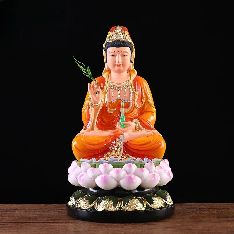 1pc Resin Lotus Sitting Guanyin Buddha Statue Ornament Feng Shui Accessories Living Room Sacrificial Supplies Temple Ornaments