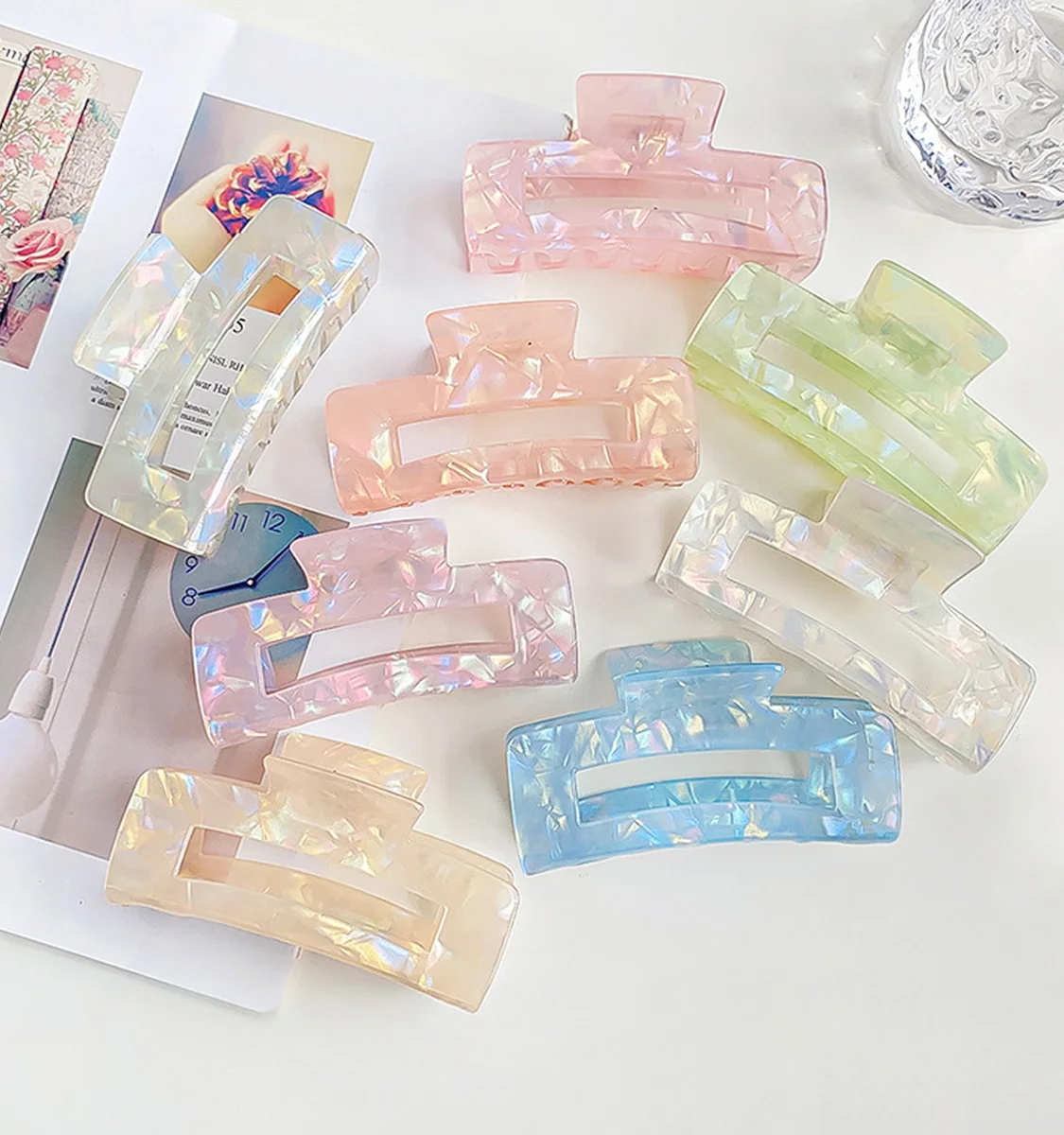 1pc Bunte Greifer Koreanische Ausgabe Große Nachahmung Essigsäure Haar Grip frauen Minimal Gestaltete Zurück Haar Clip Shark Clip