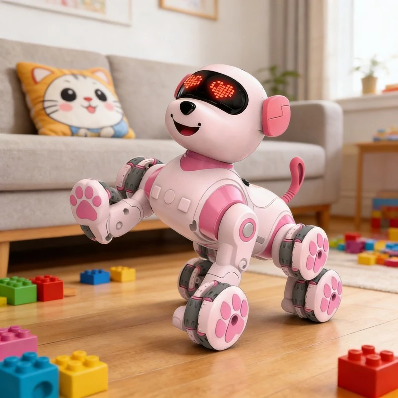 Nuevo Perro Robot con Control remoto inteligente, perro acrobático de 8 ruedas, forma de mascota bonita rosa, perro Robot de juguete para mascotas para niños
