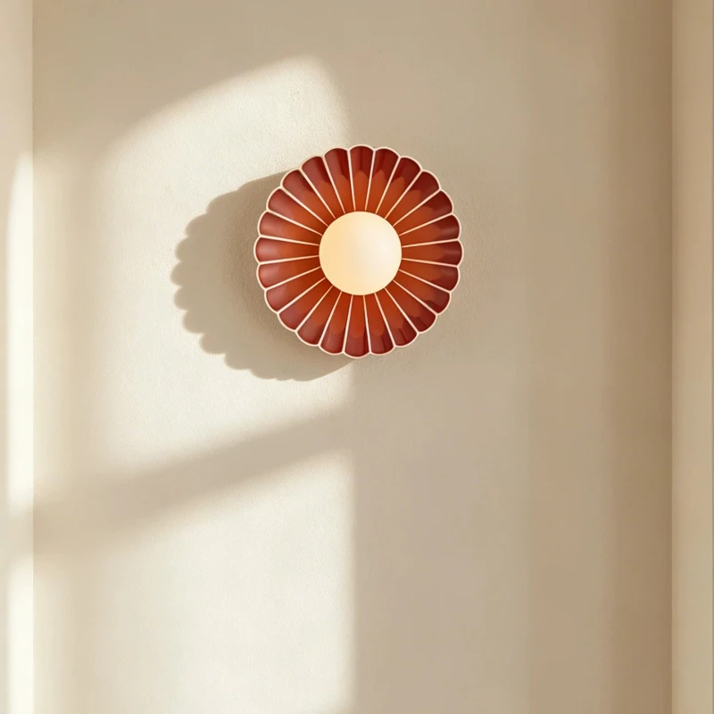 French Medieval Cream Style Wall Lamps Circular Flower Design LED Sconces Bedroom Bedhead Corridor Atmosphere Wall Mounted Decor