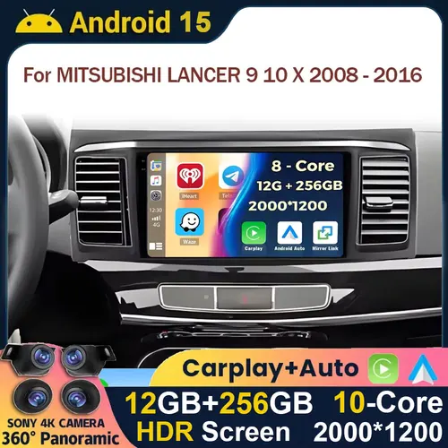 Android 15 carplay para Mitsubishi Lancer 10 CY 2007 - 2013 Radio de coche reproductor de vídeo Multimedia estéreo WIFI + navegación 4G GPS DVD
