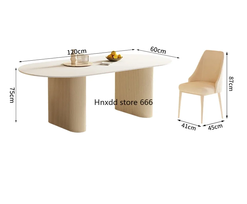 

Rock slab dining table and chair combination cream style small apartment modern simple household light luxury oval