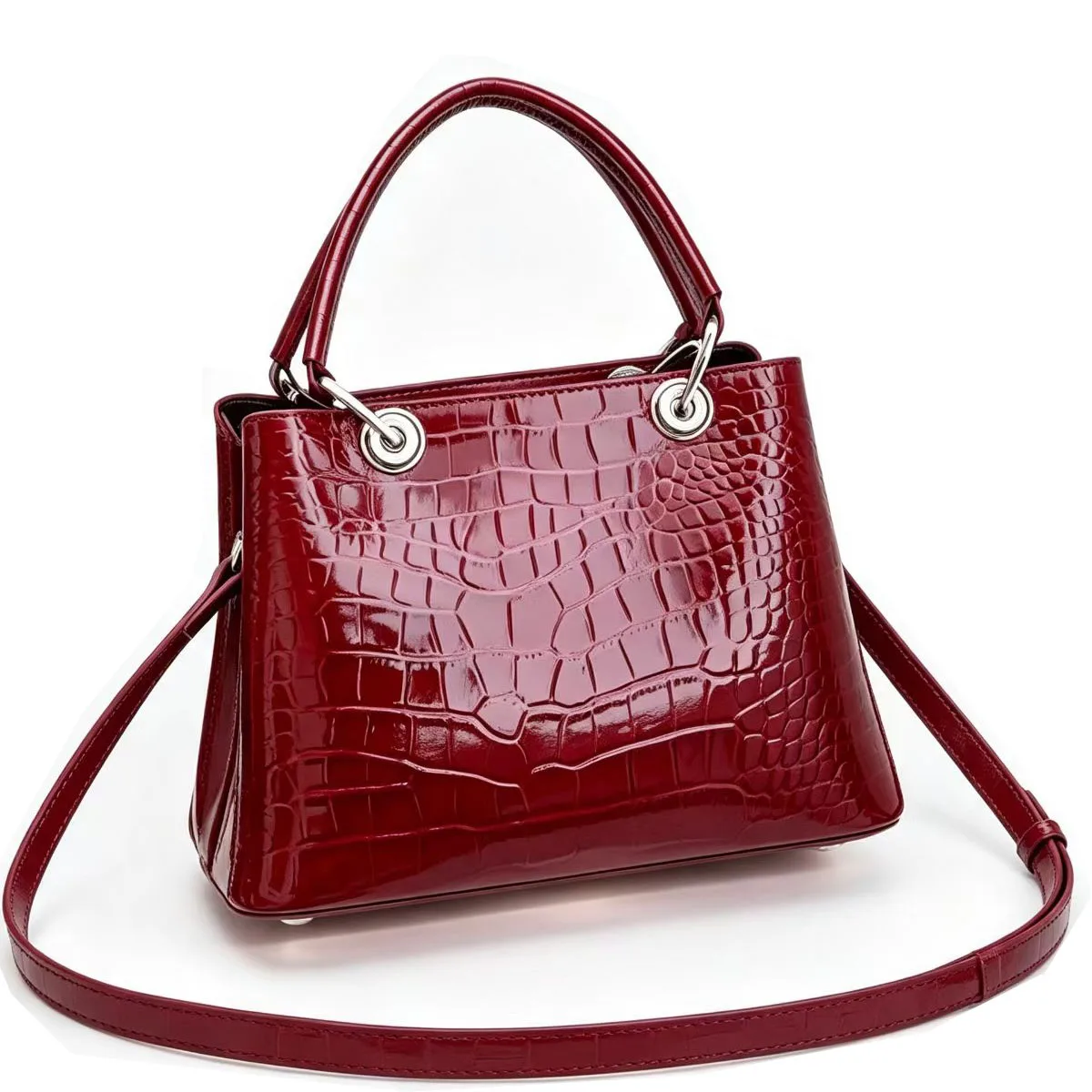 Women Crocodile Pattern Genuine Leather Handbag Vintage Top Handle Tote Bag Ladies Cow Leather Crossbody Satchel Purse